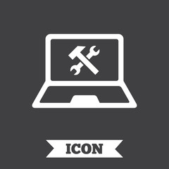 Laptop repair sign icon. Notebook service symbol.