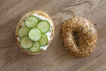Bagel with Cream Cheese and Cucumber