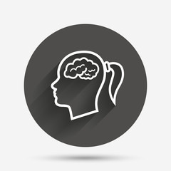 Head with brain sign icon. Female woman head