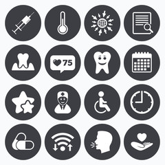 Medicine, medical health and diagnosis icons.