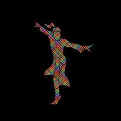 Kung fu pose designed using colorful pixels graphic vector.