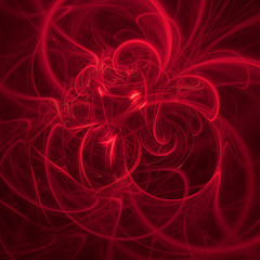 Abstract fractal, dark red background with chaotic curves