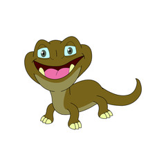 Lizard Cartoon With Front View and Smile Expression