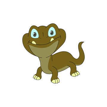 Lizard Cartoon With Front View and Closed Smile Mouth