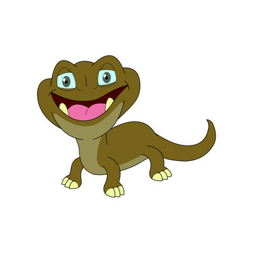 Lizard Cartoon With Front View and Smile Expression