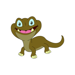 Lizard Cartoon With Front View and Opened Eye
