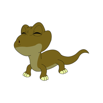 Lizard Cartoon With Oblique View and Whistling Mouth
