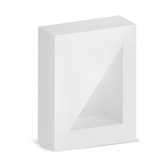 Naklejka premium VECTOR PACKAGING: White gray package box with front triangular window on isolated white background. Mock-up template ready for design