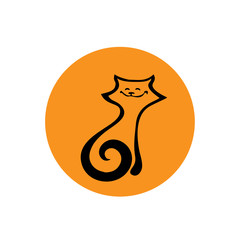  SIMPLIFIED FIGURE OF HAPPY CAT. Linear graph. It can be used for zoo theme logo an element of the site design