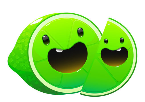 bright juicy tasty green lime cartoon two character