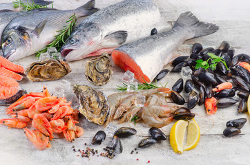 Fresh Fish and seafood with herbs and spices. Healthy diet food.