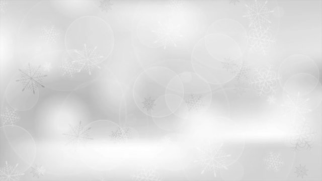 Grey cold winter Christmas clip with snowflakes. Video animation Ultra HD 4K 3840x2160