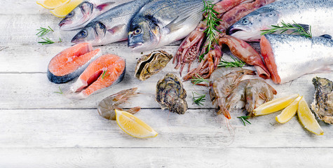 Raw seafood. Healthy food.