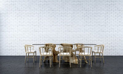 3D render dining room and white brick wall