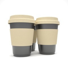 Three paper coffee cups. 3d rendering.