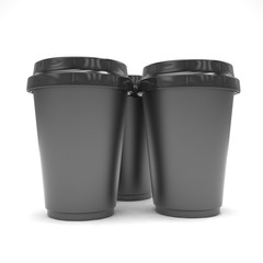 Three paper coffee cups. 3d rendering.