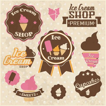 Retro stickers ice cream cupcakes design 
