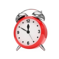 red alarm clock on white. 3d rendering.