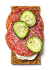 crispbread with cream cheese and salami