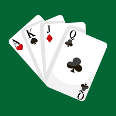 Playing Poker Cards Vector illustration, win gambling casino icon, risk and play poker, isolated cards deck
