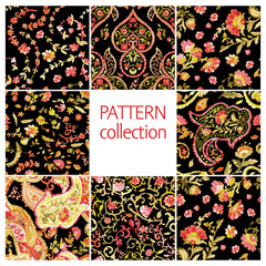 Paisley Indian or turkish persian seamless pattern set.