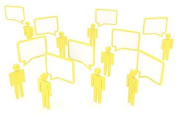 people with talk bubbles isolated over a white background. 3d rendering.