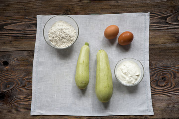 Table with ingredients for cooking pancakes