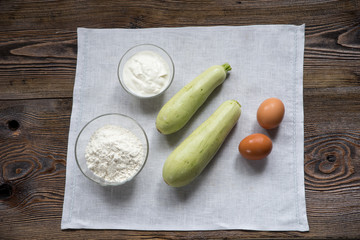Table with ingredients for cooking pancakes