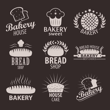 Set of bakery and bread shop logos, labels, badges and design elements.