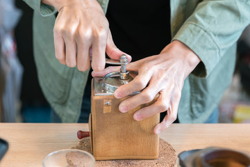 making coffee drip with vintage grinder
