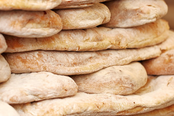 Fresh homemade bread stacked