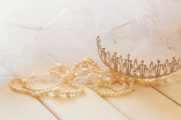 White pearls necklace and diamond tiara © tomertu