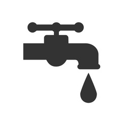 Water tap icon. Simple flat logo of water tap with a drop on white background. Vector illustration.