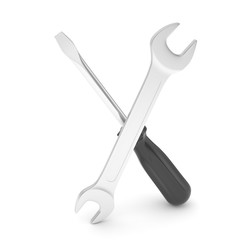 3D Illustration Wrench and screwdriver, service concept