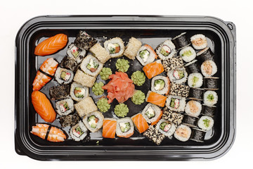 Delicious sushi isolated on white background.