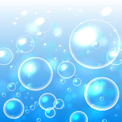 Bubbles in water. Circle and liquid, light design, clear soapy shiny, vector illustration. 