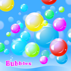 Colorful bubbles on a blue background.