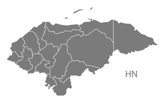 Honduras departments Map grey