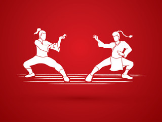 Kung Fu action ready to fight graphic vector.