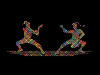 Obraz na płótnie Canvas Kung Fu action ready to fight designed using colorful mosaic pattern graphic vector.