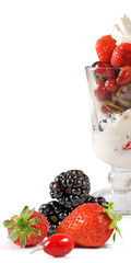 Image of ice cream and fruit closeup