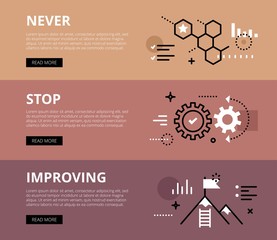 Never Stop Improving. Web banners vector set