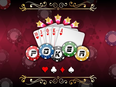 Background abstract red with playing  cards with poker chips
