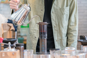 Making fresh coffee in Aeropress
