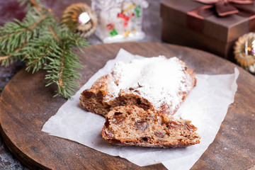 Christmas Stollen on a wooden board