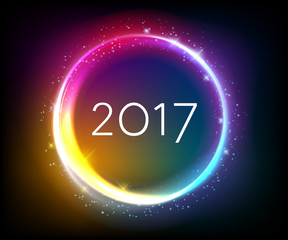 Colorful glow 2017 new year vector illustration.