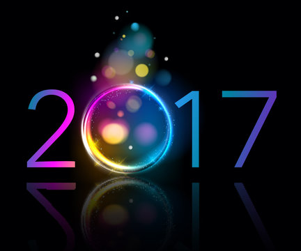 Colorful glow 2017 new year vector illustration.