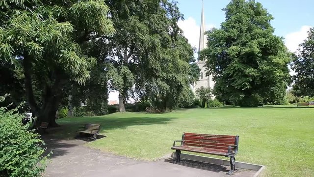 Ross-on-Wye town Wye Valley Herefordshire England uk park view towards St Mary`s church landmark 