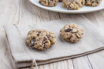 Oat and peanut butter cookies with pumpkin seeds and cinnamon