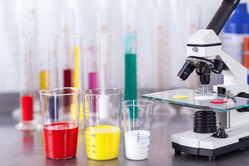 laboratory microscope with paints
